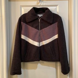 Adorable fully lined teddy jacket with two toned chevron pattern